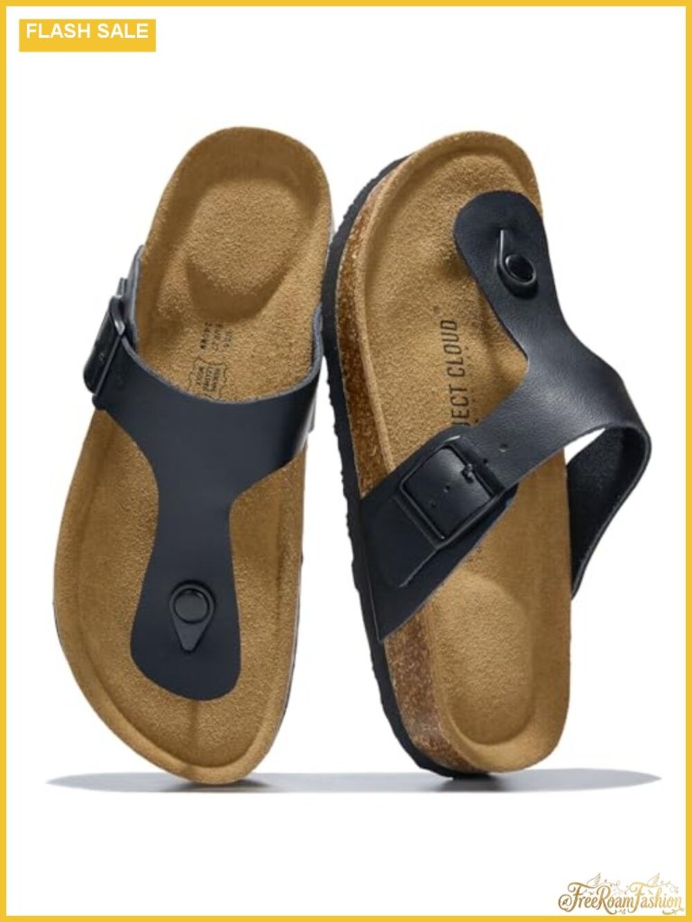 Genuine Leather Thong Sandals Memory Foam Cork Footbed